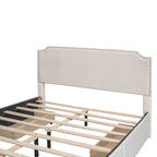 Letto a piattaforma Queen Size con testiera imbottita e cassetti contenitore