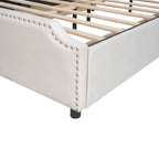 Letto a piattaforma Queen Size con testiera imbottita e cassetti contenitore