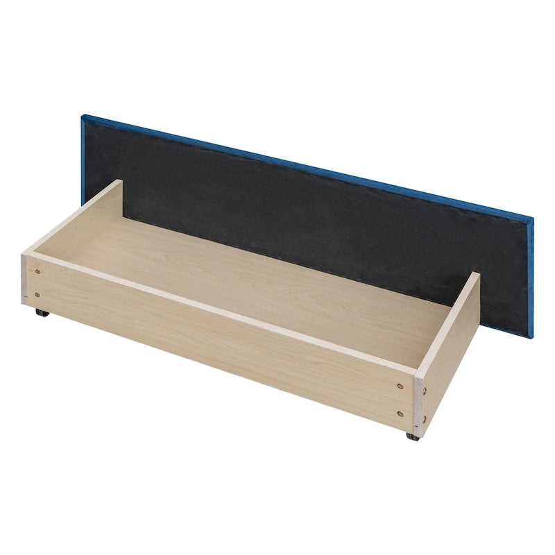 Letto a piattaforma Queen Size con testiera imbottita e cassetti contenitore