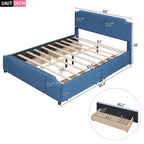 Letto a piattaforma Queen Size con testiera imbottita e cassetti contenitore