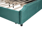 Letto a piattaforma Queen Size con testiera imbottita e cassetti contenitore