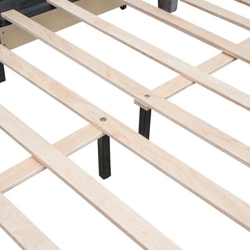 Letto a piattaforma Queen Size con testiera imbottita e cassetti contenitore
