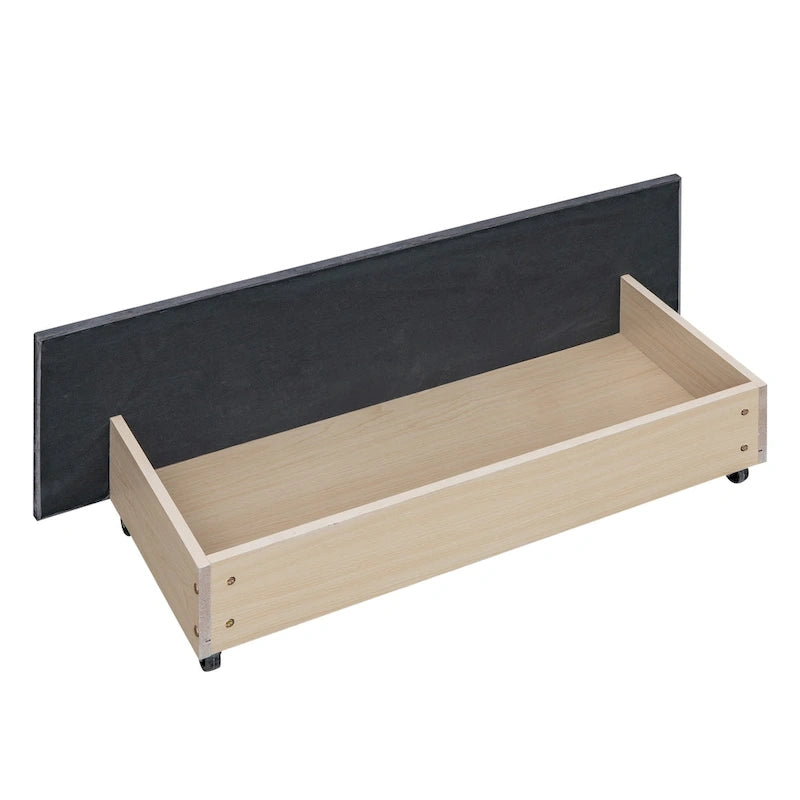 Letto a piattaforma Queen Size con testiera imbottita e cassetti contenitore