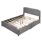 Letto a piattaforma Queen Size con testiera imbottita e cassetti contenitore