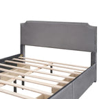 Letto a piattaforma Queen Size con testiera imbottita e cassetti contenitore