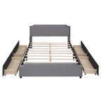 Letto a piattaforma Queen Size con testiera imbottita e cassetti contenitore