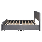 Letto a piattaforma Queen Size con testiera imbottita e cassetti contenitore