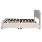 Letto a piattaforma Queen Size con testiera imbottita e cassetti contenitore