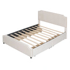 Letto a piattaforma Queen Size con testiera imbottita e cassetti contenitore