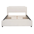 Letto a piattaforma Queen Size con testiera imbottita e cassetti contenitore