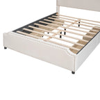 Letto a piattaforma Queen Size con testiera imbottita e cassetti contenitore
