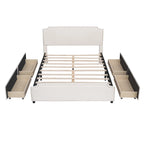 Letto a piattaforma Queen Size con testiera imbottita e cassetti contenitore