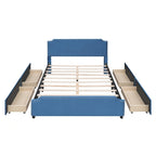 Letto a piattaforma Queen Size con testiera imbottita e cassetti contenitore