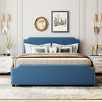 Letto a piattaforma Queen Size con testiera imbottita e cassetti contenitore