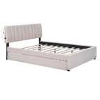 Letto a piattaforma imbottito con letto estraibile e illuminazione a LED