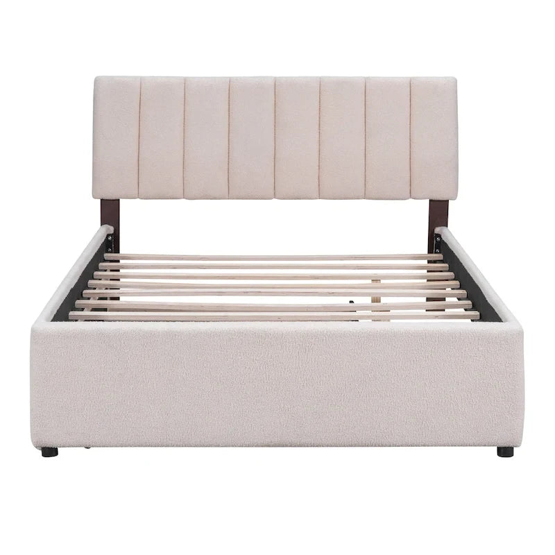 Letto a piattaforma imbottito con letto estraibile e illuminazione a LED