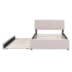 Letto a piattaforma imbottito con letto estraibile e illuminazione a LED