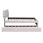Letto a piattaforma imbottito con letto estraibile e illuminazione a LED
