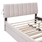 Letto a piattaforma imbottito con letto estraibile e illuminazione a LED