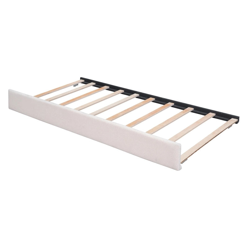 Letto a piattaforma imbottito con letto estraibile e illuminazione a LED