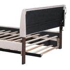 Letto a piattaforma imbottito con letto estraibile e illuminazione a LED