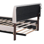 Letto a piattaforma imbottito con letto estraibile e illuminazione a LED