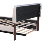 Letto a piattaforma imbottito con letto estraibile e illuminazione a LED