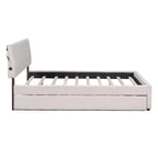 Letto a piattaforma imbottito con letto estraibile e illuminazione a LED