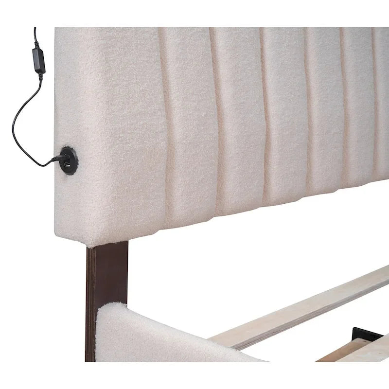 Letto a piattaforma imbottito con letto estraibile e illuminazione a LED