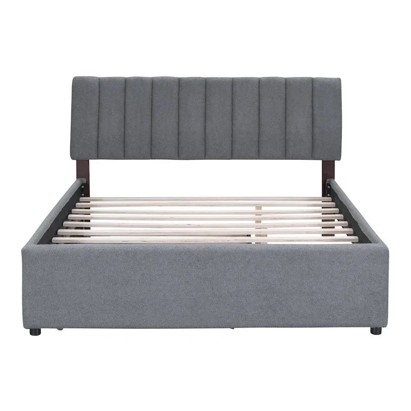 Letto a piattaforma imbottito con letto estraibile e illuminazione a LED