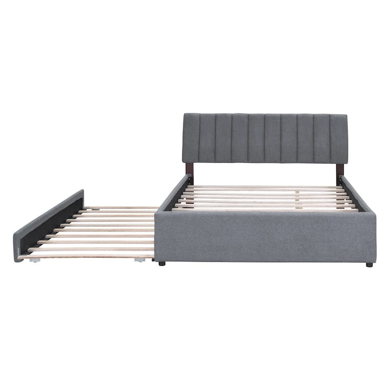 Letto a piattaforma imbottito con letto estraibile e illuminazione a LED