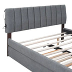 Letto a piattaforma imbottito con letto estraibile e illuminazione a LED