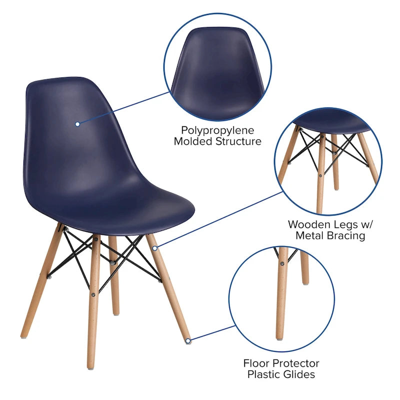 Sedia in plastica con gambe in legno