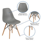 Sedia in plastica con gambe in legno