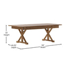 Tavolo da pranzo pieghevole rettangolare in pino massello 213 cm x 102 cm