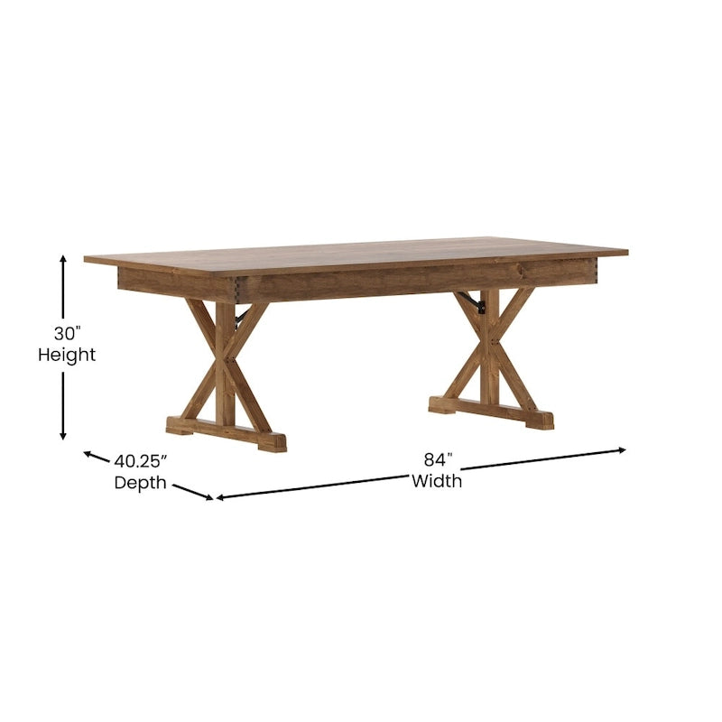 Tavolo da pranzo pieghevole rettangolare in pino massello 213 cm x 102 cm