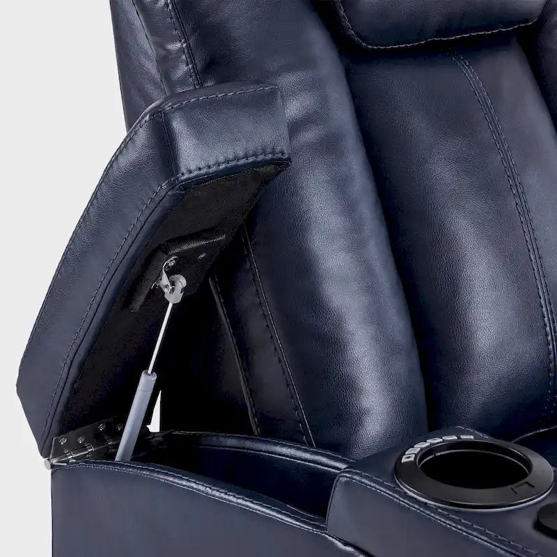 Poltrona reclinabile elettrica con poggiatesta regolabile e tavolino, pelle traspirante HTS422