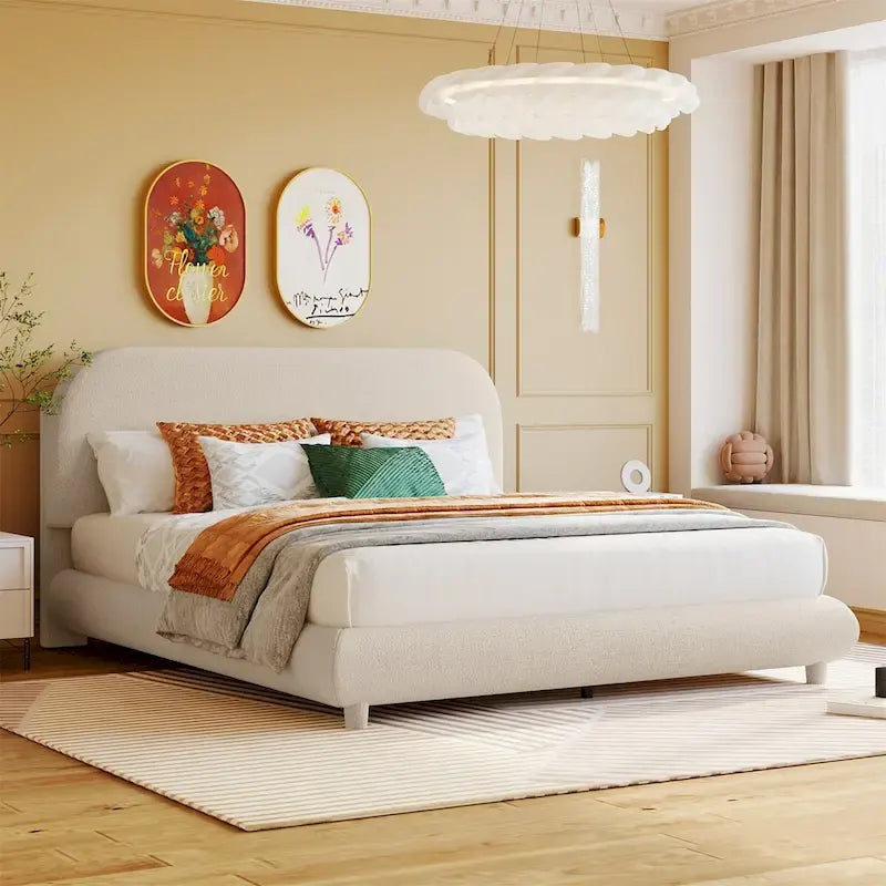 Letto imbottito a piattaforma Queen Size – Tessuto in pile