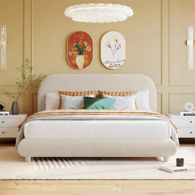 Letto imbottito a piattaforma Queen Size – Tessuto in pile