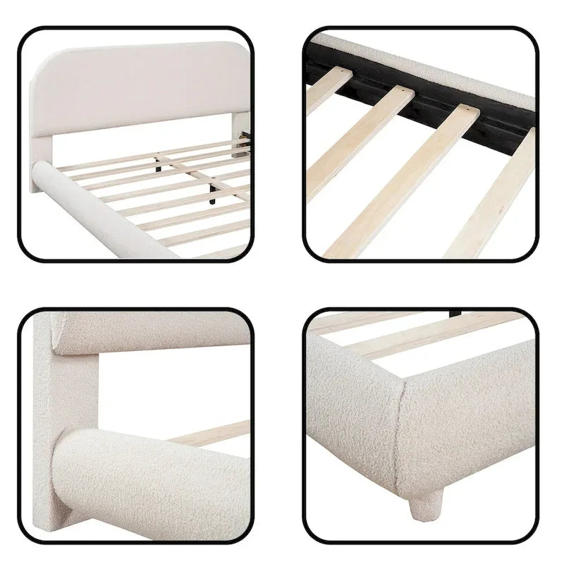 Letto imbottito a piattaforma Queen Size – Tessuto in pile