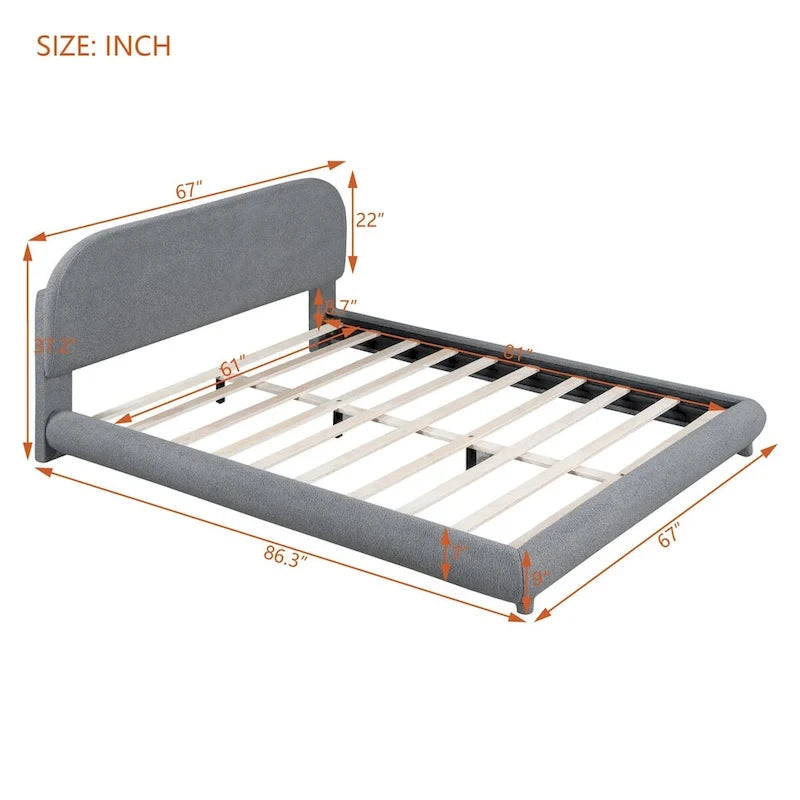 Letto imbottito a piattaforma Queen Size – Tessuto in pile