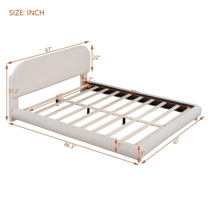 Letto imbottito a piattaforma Queen Size – Tessuto in pile