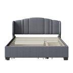 Letto a piattaforma Queen con testiera imbottita, letto estraibile singolo e 2 cassetti portaoggetti