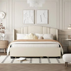Letto a piattaforma Queen con testiera imbottita, letto estraibile singolo e 2 cassetti portaoggetti
