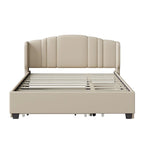 Letto a piattaforma Queen con testiera imbottita, letto estraibile singolo e 2 cassetti portaoggetti