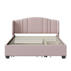Letto a piattaforma Queen con testiera imbottita, letto estraibile singolo e 2 cassetti portaoggetti