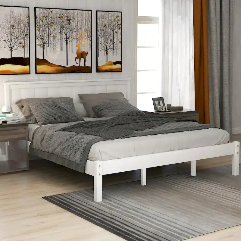 Struttura letto a piattaforma in legno con testiera
