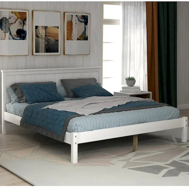 Struttura letto a piattaforma in legno con testiera