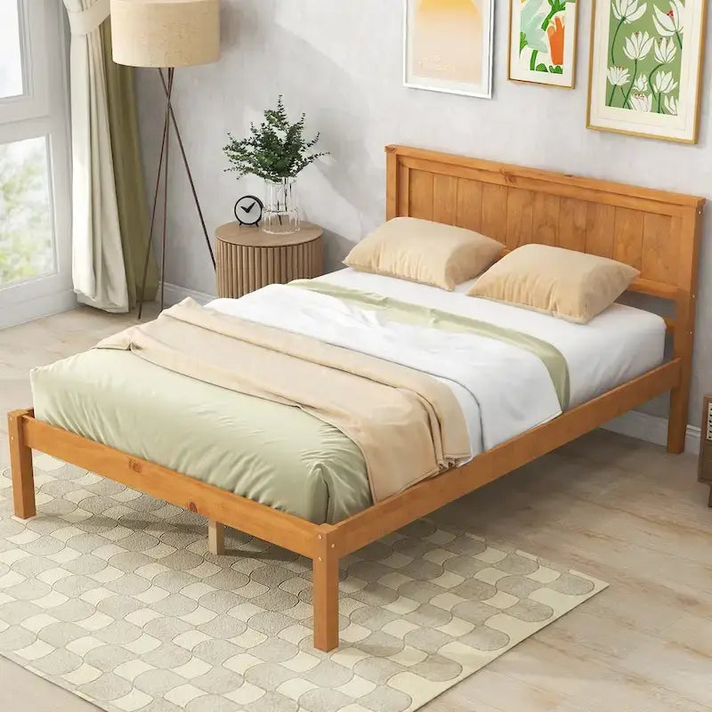 Struttura letto a piattaforma in legno con testiera
