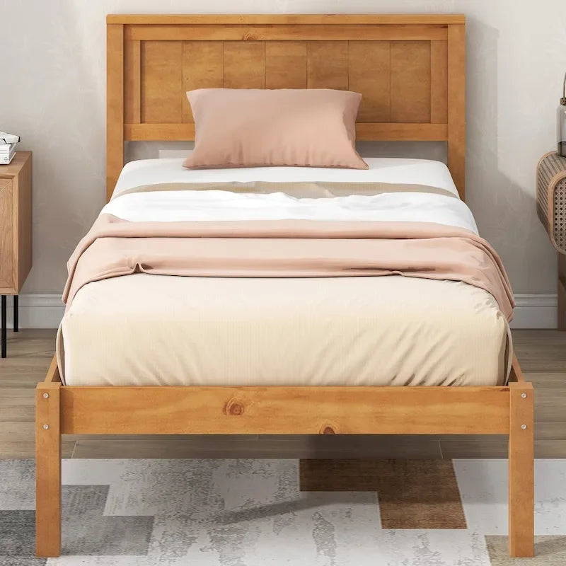 Struttura letto a piattaforma in legno con testiera